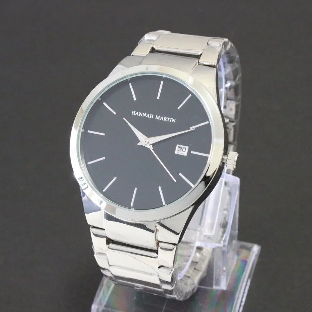 Men's Minimalist Quartz Watch Integrated Bracelet Silver-tone 40mm
